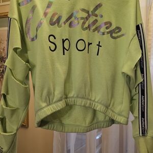 Justice Lime Green 'Justice Sport' Cropped Hoodie with Holographic Logo